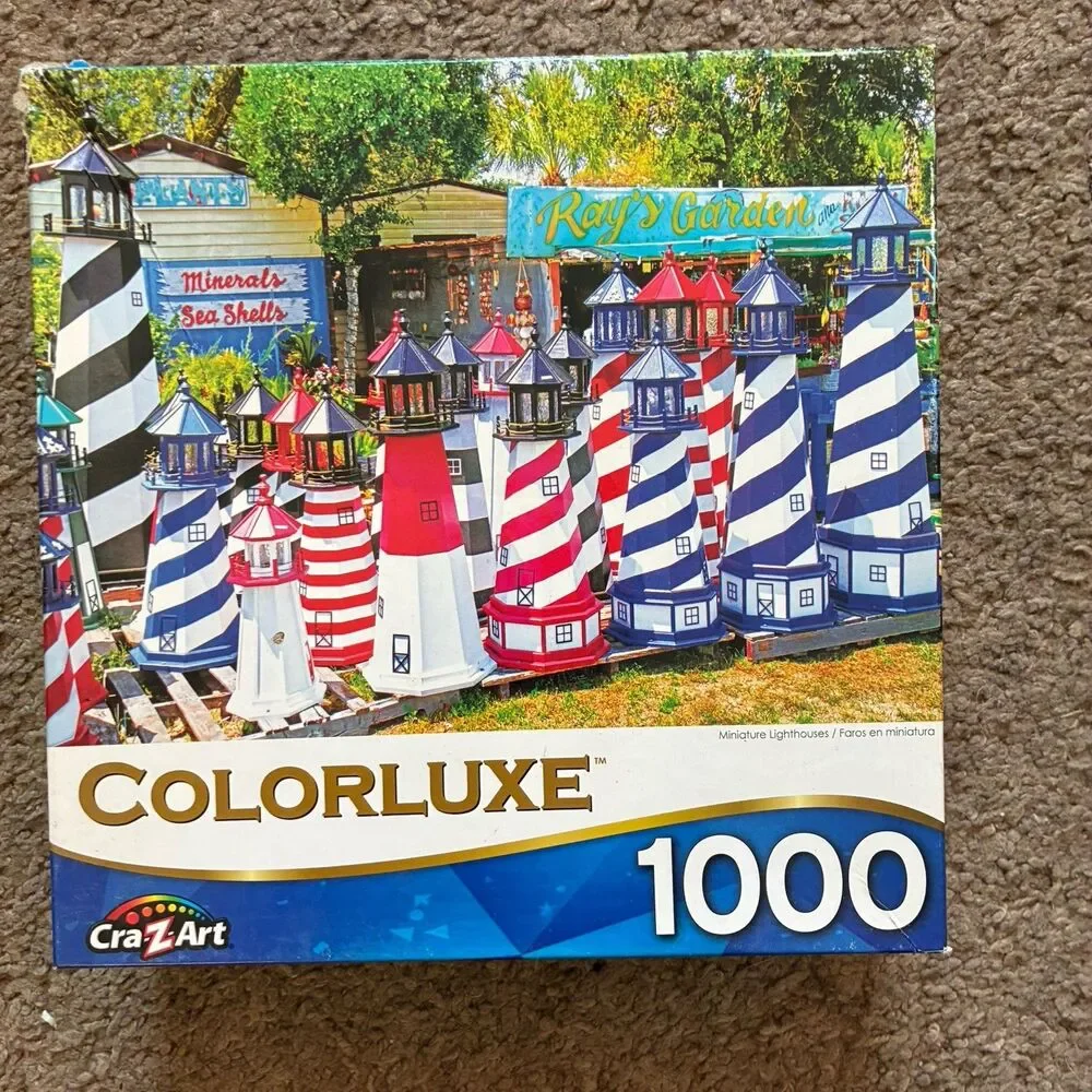 Lot of 5 Jigsaw Puzzles 1000 Pieces Cats Horses Wolf Carousel Horse Lighthouses